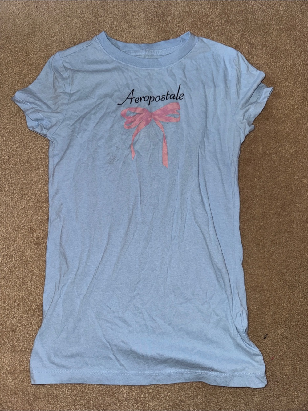 Aeropostale Light Blue Tee with Pink Bow Graphic
